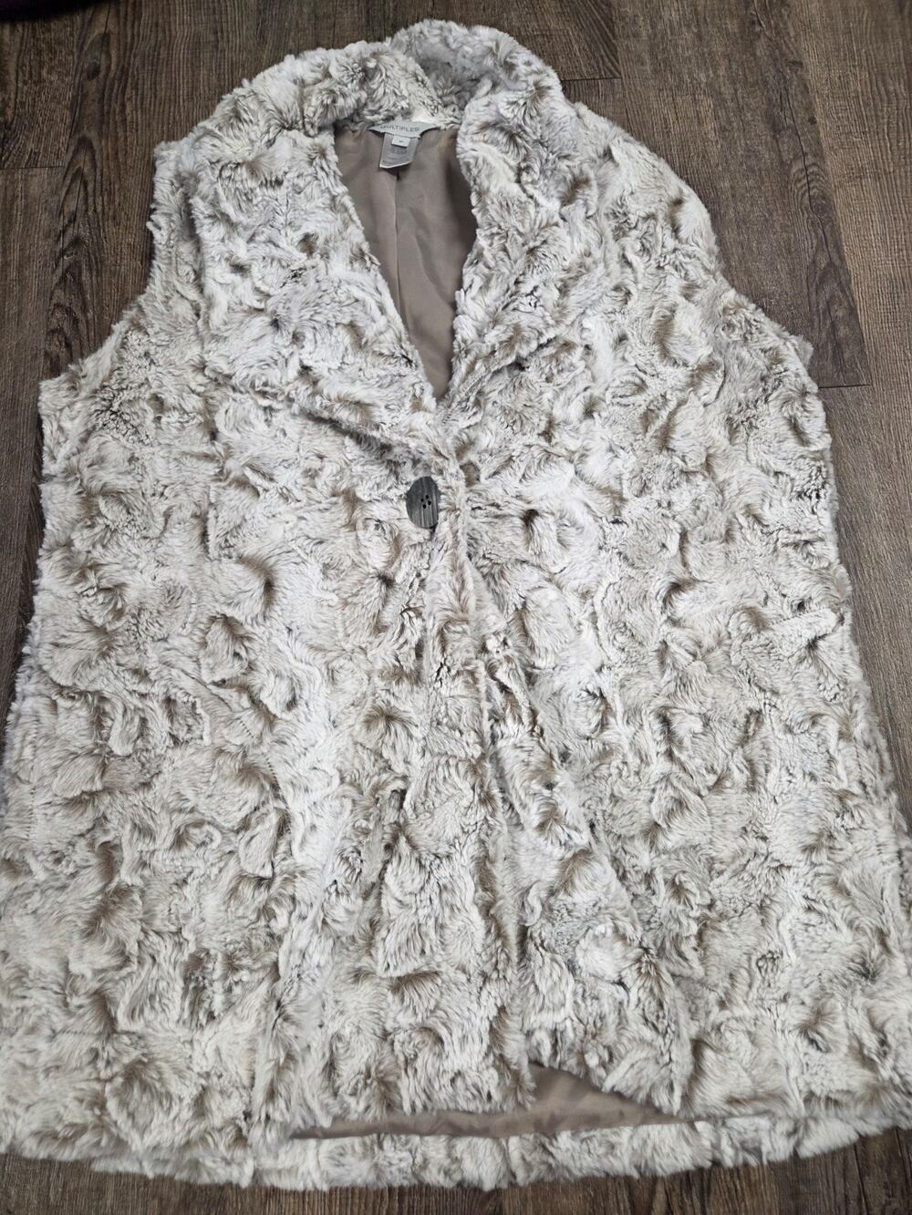 Multiples Plush Super Soft Teddy Beige Tan Cream Women's Vest Medium